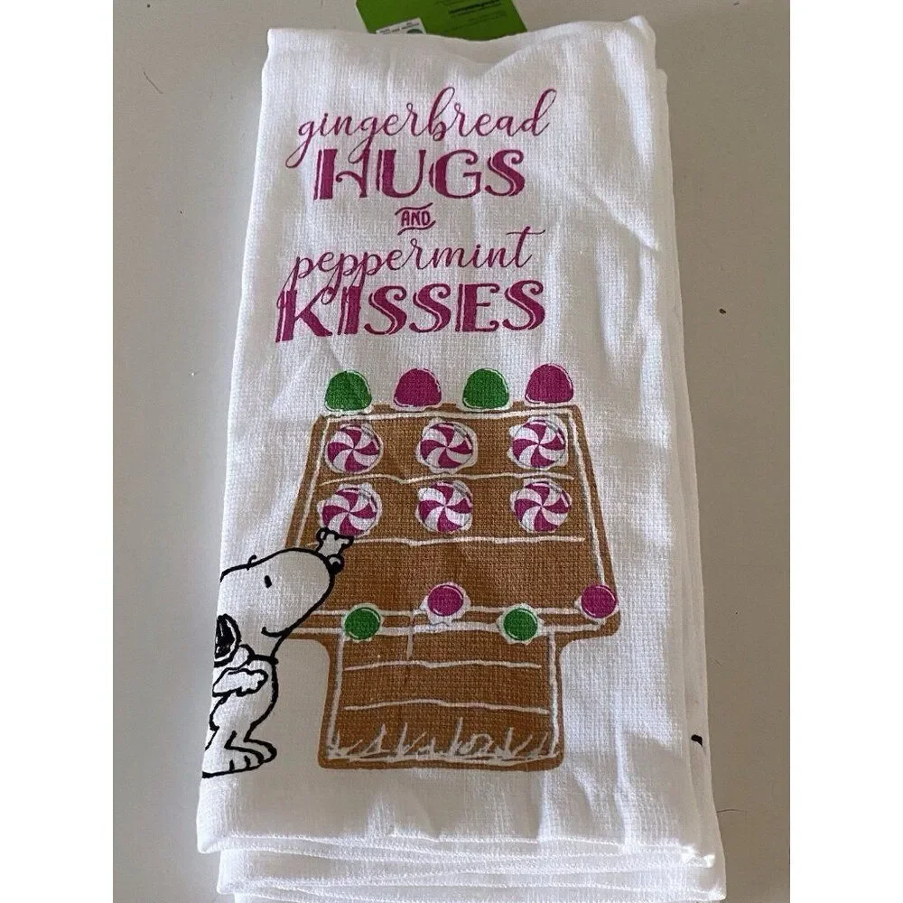 2 Pack Peanuts Snoopy Gingerbread DogHouse Christmas Kitchen Towels 16 X 28